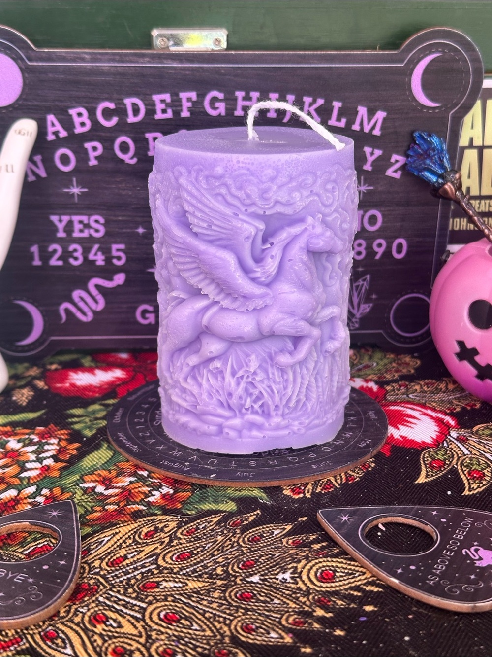 Lavender Pegasus Pillar Candle | Mythical Fantasy Candle |
